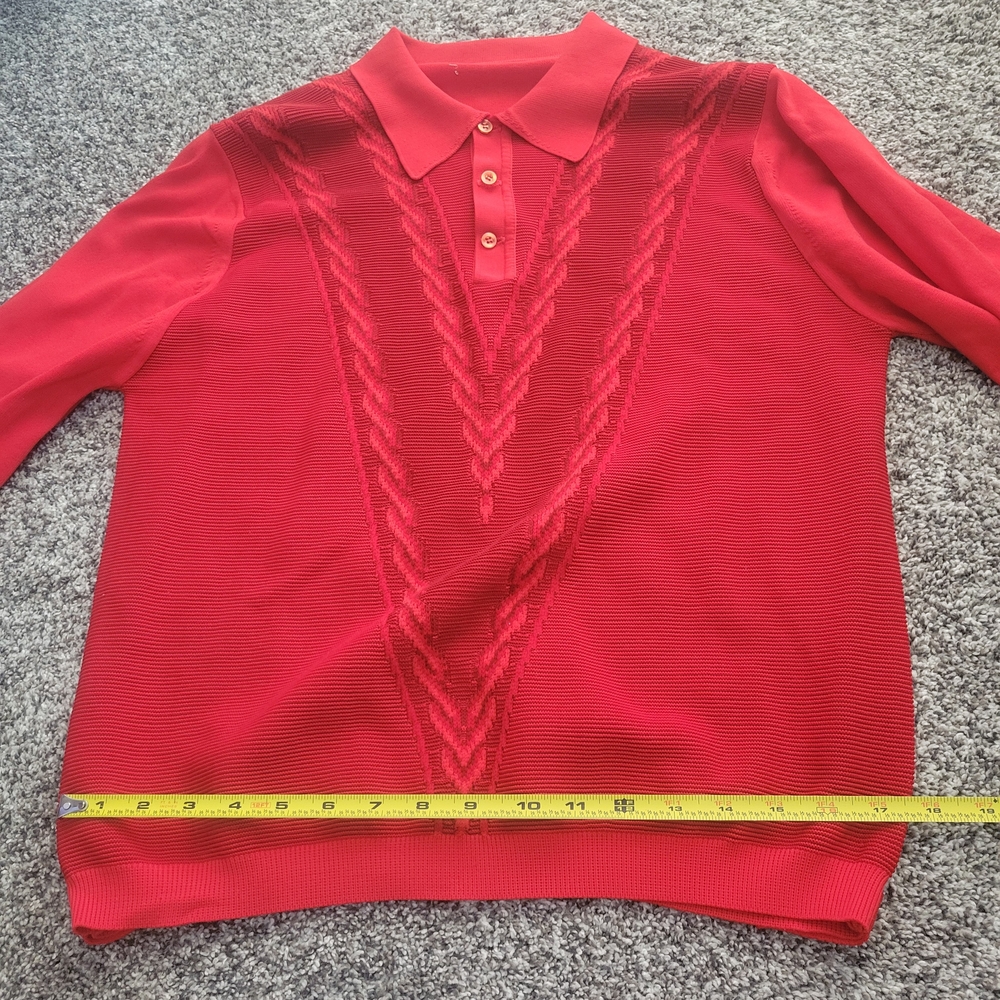 Red Cable Knit Polo Sweater - Picture 10 of 12